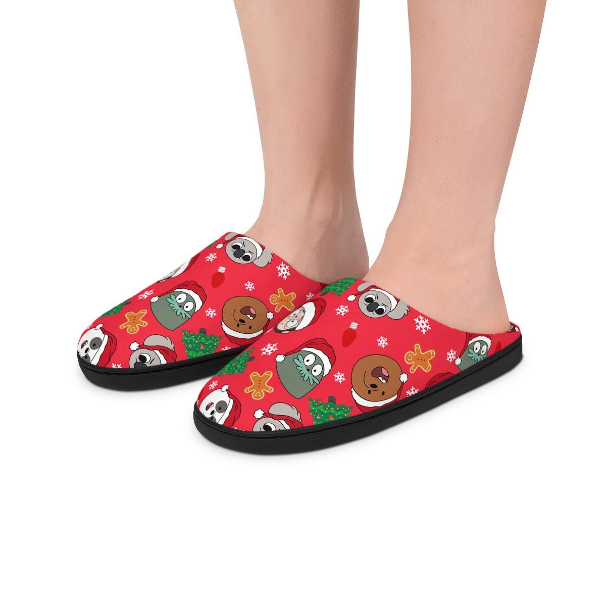 We Bare Bears Christmas Slippers | Grizzly Panda Ice Bear  Merry Christmas Indoor Slippers Gift Cartoon Character For Her For Him Gift
