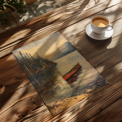 Vintage Canoe in the Lake Oil Painting Print Rustic Antique Retro Outdoor Sports Poster Canadian Travel Cabin Cottage Wall Art Gift