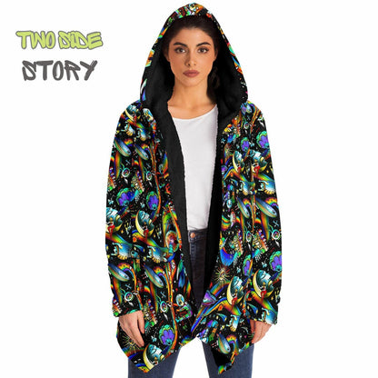 Hooded Cloak Psychedelic Micro-fleece Cloak Festival Rave Party Wear EDM Festival Cape Rave Trippy Jacket Party Lover Gift for Raver