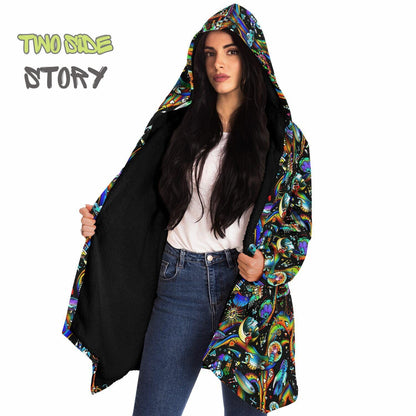 Hooded Cloak Psychedelic Micro-fleece Cloak Festival Rave Party Wear EDM Festival Cape Rave Trippy Jacket Party Lover Gift for Raver
