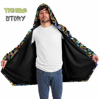 Hooded Cloak Psychedelic Micro-fleece Cloak Festival Rave Party Wear EDM Festival Cape Rave Trippy Jacket Party Lover Gift for Raver