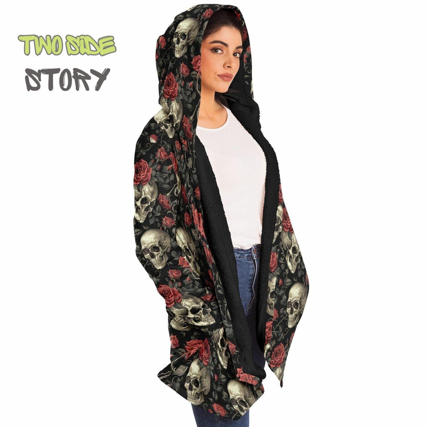 Micro-fleece Halloween Skulls Hooded Cloak, Festival Party Wear,Halloween Cape, Vivid Colors EDM Festival Cape, Unique Gifts,Men's Rave Cape