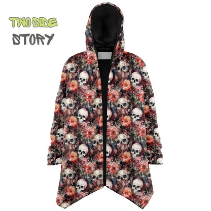 Micro-fleece Halloween Skulls Roses Hooded Cloak, Festival Party Wear,Halloween Cape,EDM Festival Cape, Unique Gifts,Men's Rave Cape