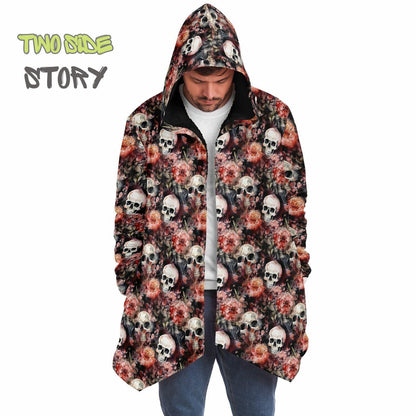 Micro-fleece Halloween Skulls Roses Hooded Cloak, Festival Party Wear,Halloween Cape,EDM Festival Cape, Unique Gifts,Men's Rave Cape