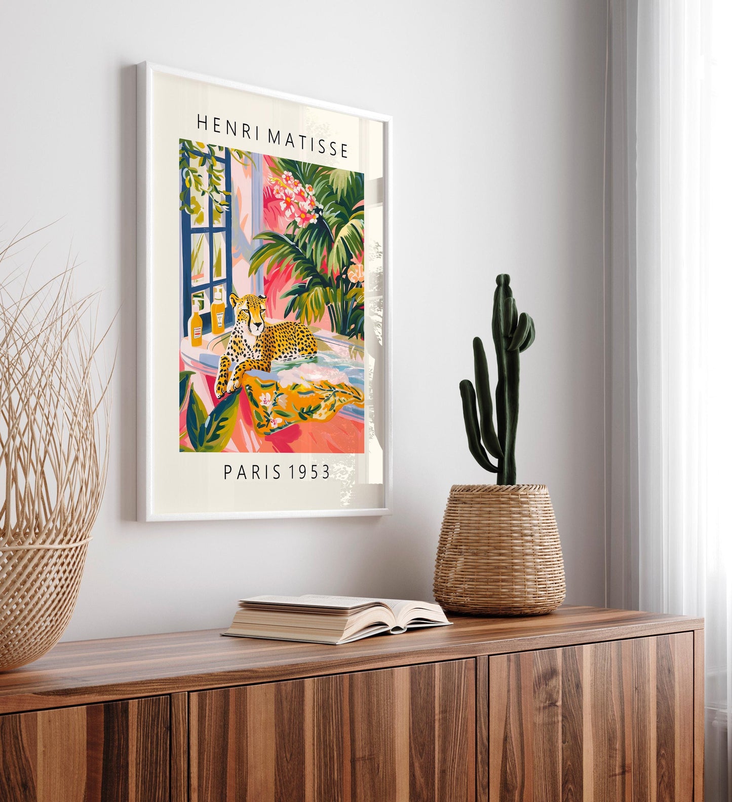 Cheetah in Bathtub Art Print: Funny Mid-Century Modern Bathroom Decor