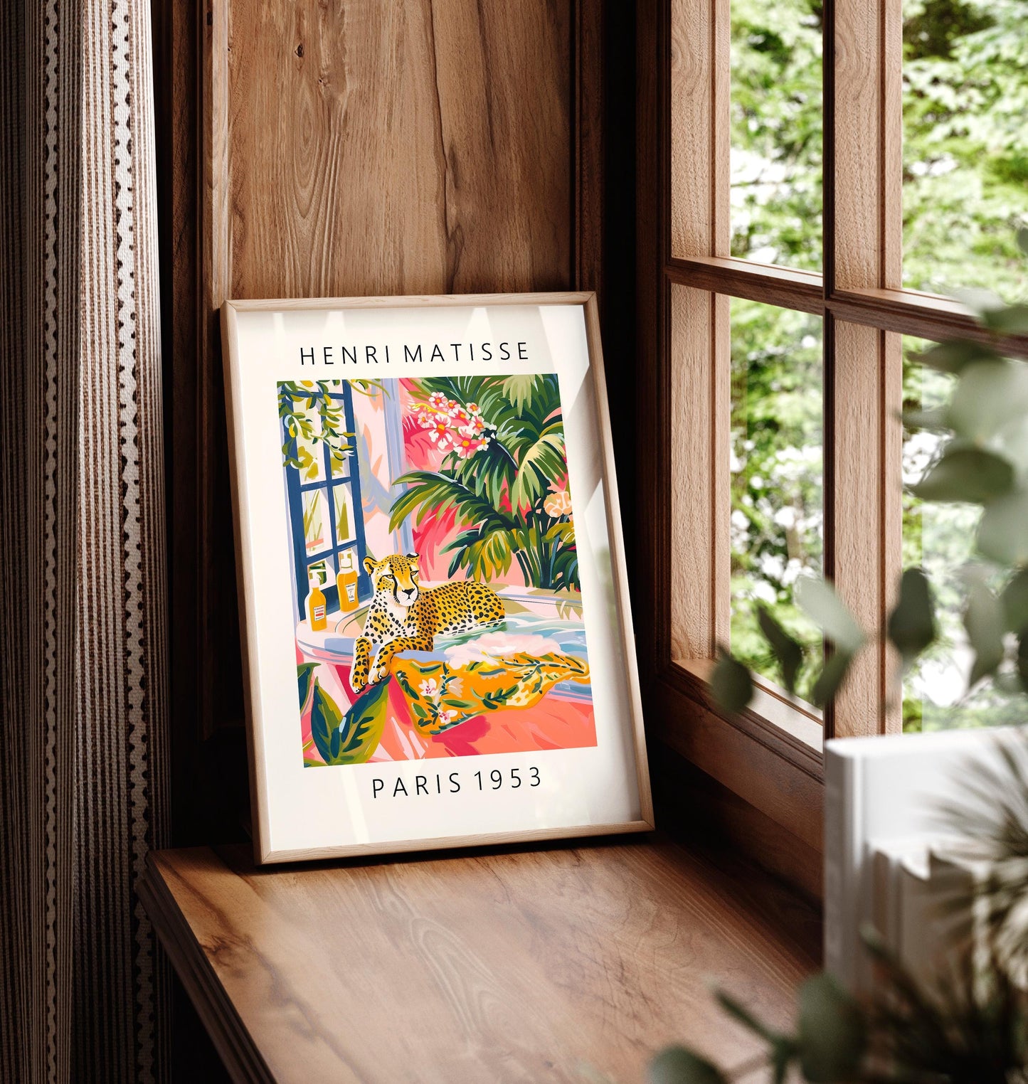 Cheetah in Bathtub Art Print: Funny Mid-Century Modern Bathroom Decor