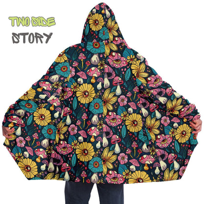 Unisex Vivid Colors EDM Festival Cape,Micro-fleece Psychedelic Mushrooms Hooded Cloak,Festival Rave Party Wear, Halloween Cape, Unique Gifts
