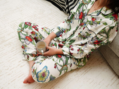 Exotic Rainbow Flower Print Pyjama Set ,Long Sleeves ,Bride and Bridesmaid Pajama , Birthday Gifts For Her?Could Be Wear Outside,