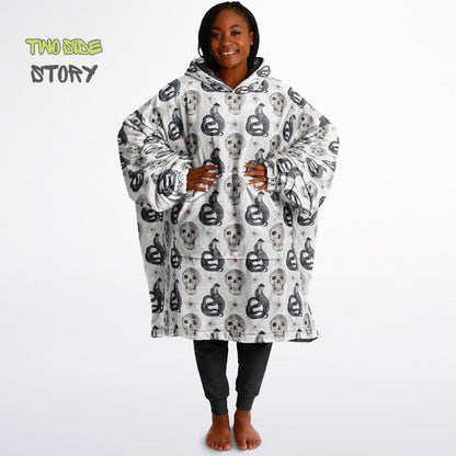 Skulls Print Reversible Adult Snug Hoodie,Haloween Printed Oversized Double Sided Hoodie Blanket,Warm Blanket with Sleeves,Unique Gift