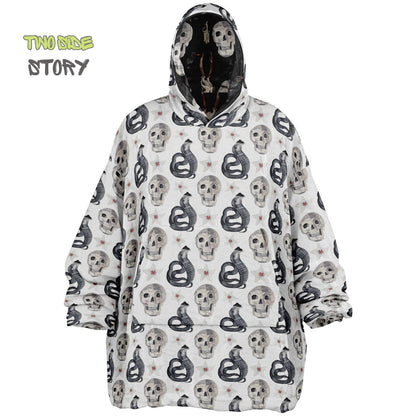 Skulls Print Reversible Adult Snug Hoodie,Haloween Printed Oversized Double Sided Hoodie Blanket,Warm Blanket with Sleeves,Unique Gift