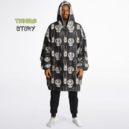 Skulls Print Reversible Adult Snug Hoodie,Haloween Printed Oversized Double Sided Hoodie Blanket,Warm Blanket with Sleeves,Unique Gift