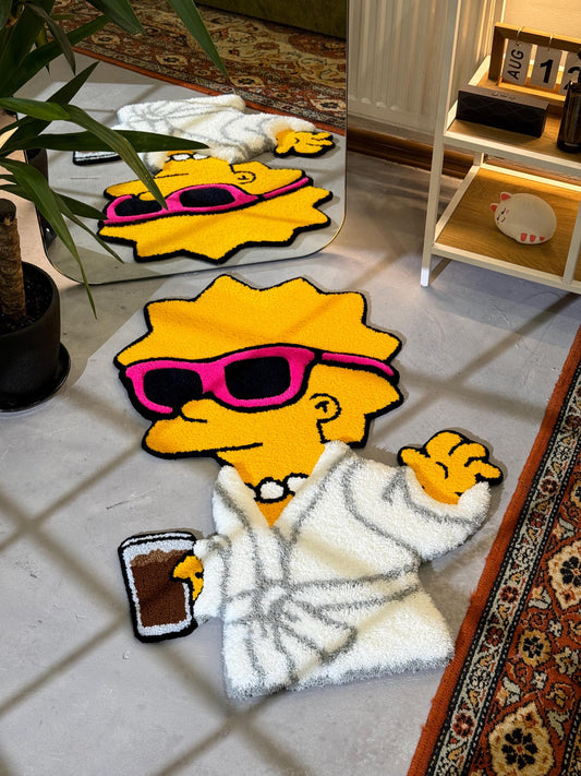 Tufted Cartoon 3D Rug, Cute Rug, Cartoon Girl Rug, Handmade floor art, White Tufted Rug, Fluffy Rug, Gift for her