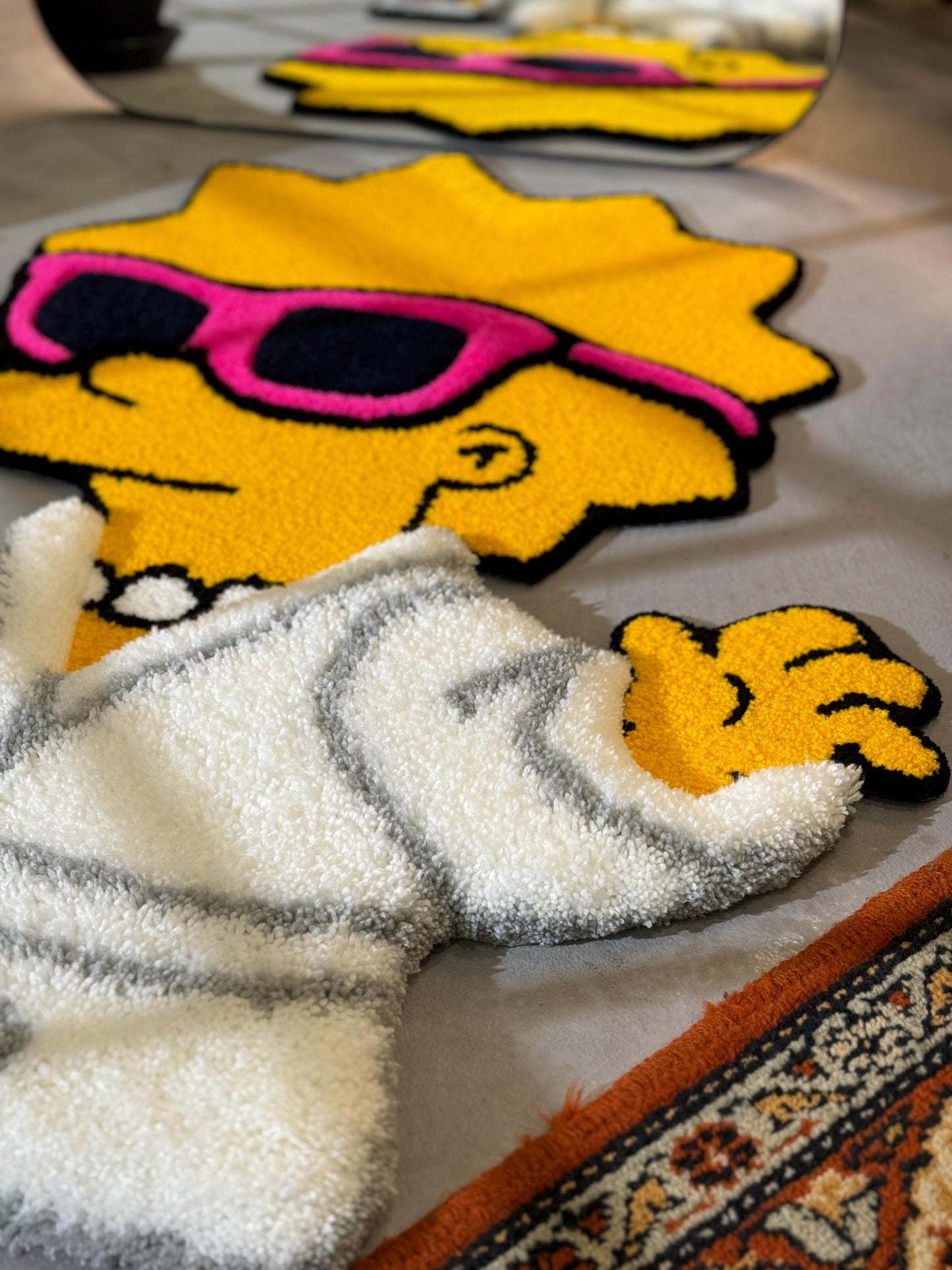 Tufted Cartoon 3D Rug, Cute Rug, Cartoon Girl Rug, Handmade floor art, White Tufted Rug, Fluffy Rug, Gift for her