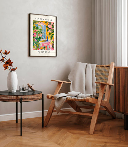 Peacock in bathtub art print, Pink maximalist decor, Matisse poster, Tropical print, Bathroom wall art, Bird art print