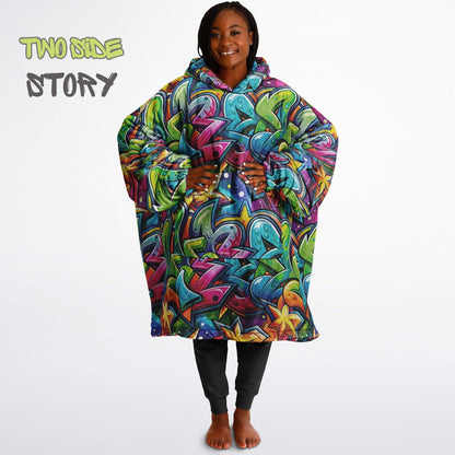 Graffiti Print Reversible Adult Snug Hoodie,Vivid Color Graffiti Oversized Double Sided Hoodie Blanket,Warm Blanket with Sleeves,Unique Gift