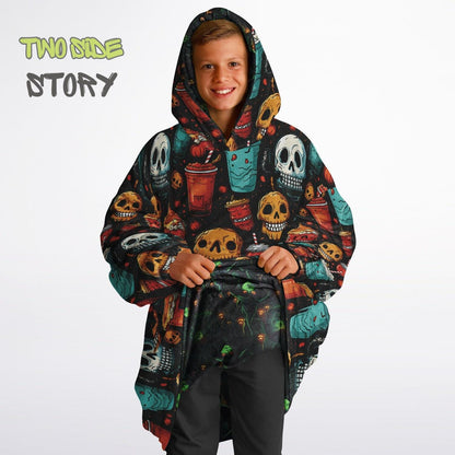 Halloween Print Skulls Witches Reversible Kids Snug Hoodie,Oversized Double Sided Youth Hoodie Blanket,Warm Blanket with Sleeves,Unique Gift