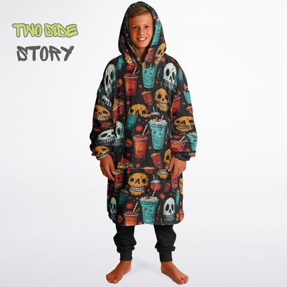 Halloween Print Skulls Witches Reversible Kids Snug Hoodie,Oversized Double Sided Youth Hoodie Blanket,Warm Blanket with Sleeves,Unique Gift