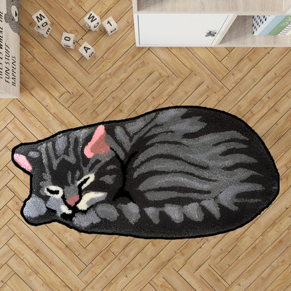 sleepy cat rug, nap cat rug, custom pet  rug, cat gift rug, personalized animals rug, kids room rug, Black cat,brown cat,brown tabby cat rug