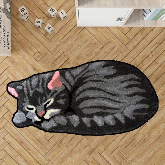 sleepy cat rug, nap cat rug, custom pet  rug, cat gift rug, personalized animals rug, kids room rug, Black cat,brown cat,brown tabby cat rug