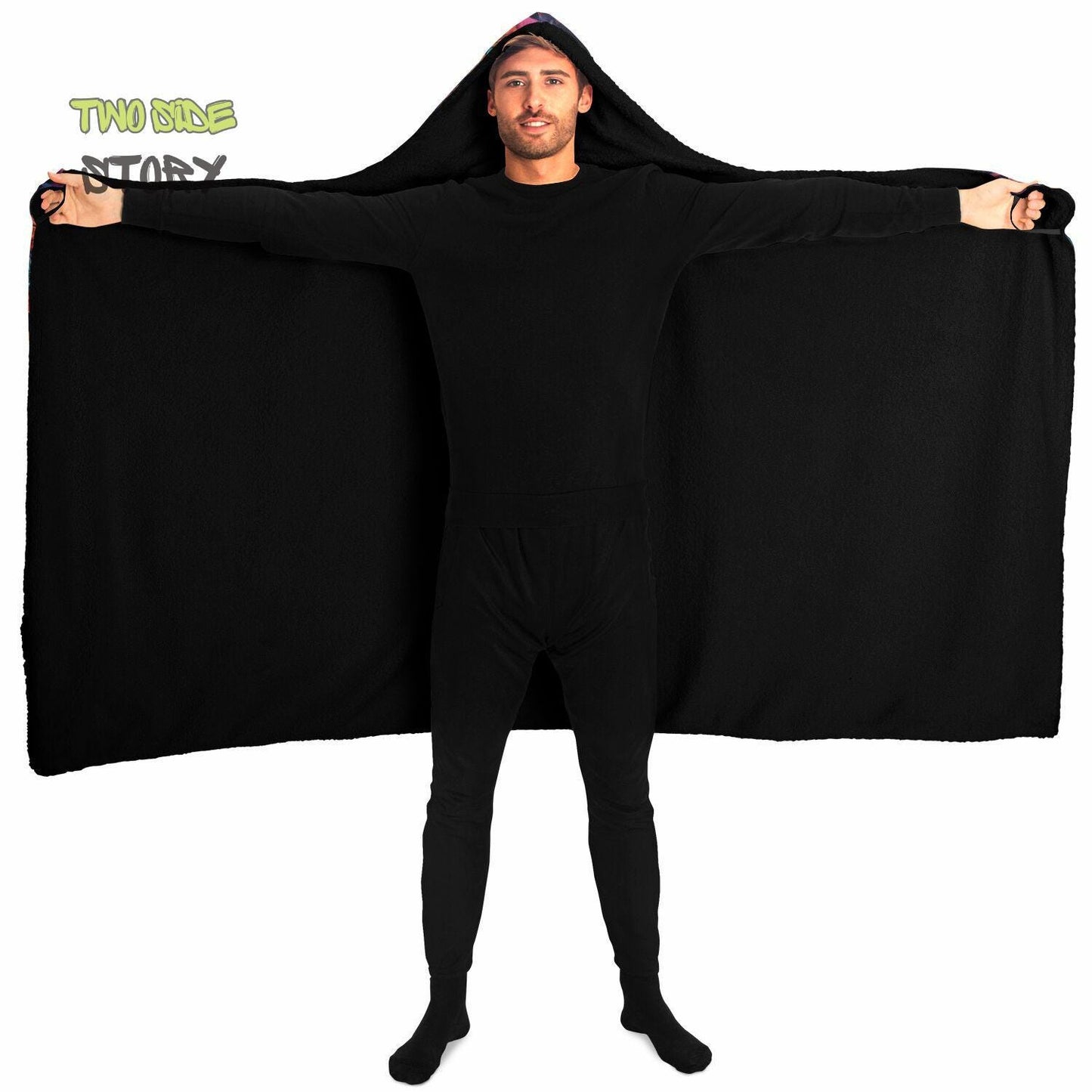 Micro-fleece Psychedelic Mushrooms Hooded Cloak,Psychedelic Clothes,Festival Rave Party Wear,Festival Cape,Psychedelic Cape,Wearable Blanket