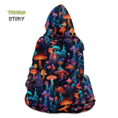 Micro-fleece Psychedelic Mushrooms Hooded Cloak,Psychedelic Clothes,Festival Rave Party Wear,Festival Cape,Psychedelic Cape,Wearable Blanket