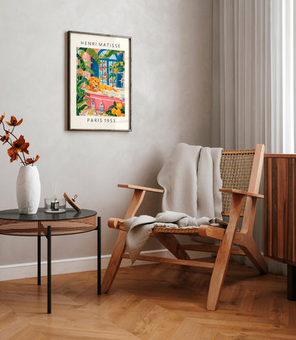 Lion in bathtub poster, Matisse poster, Pink bathroom decor, Animal wall art, Funky decor, Safari art print