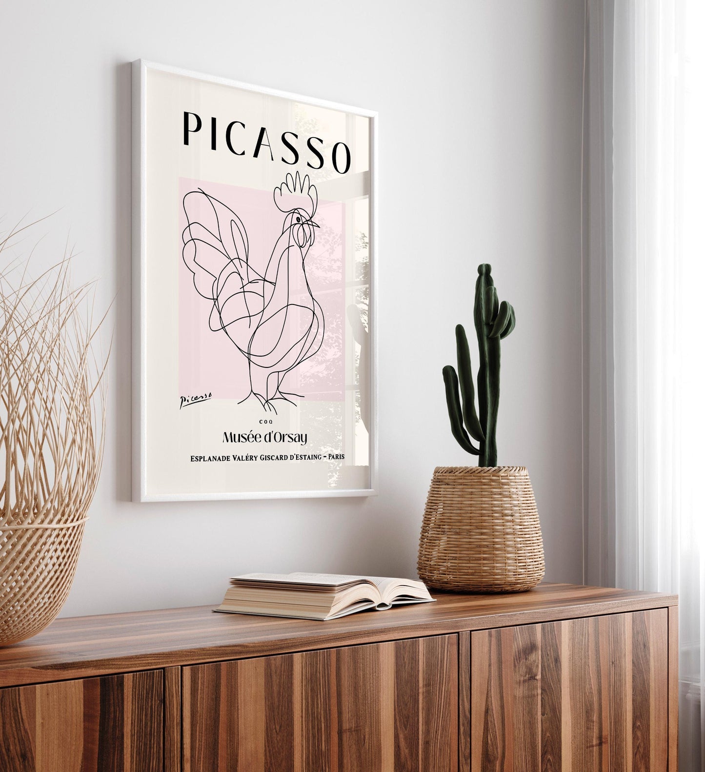 Rooster art print, Mid century poster, Chicken lover gift, Picasso art, Minimalist farm wall art
