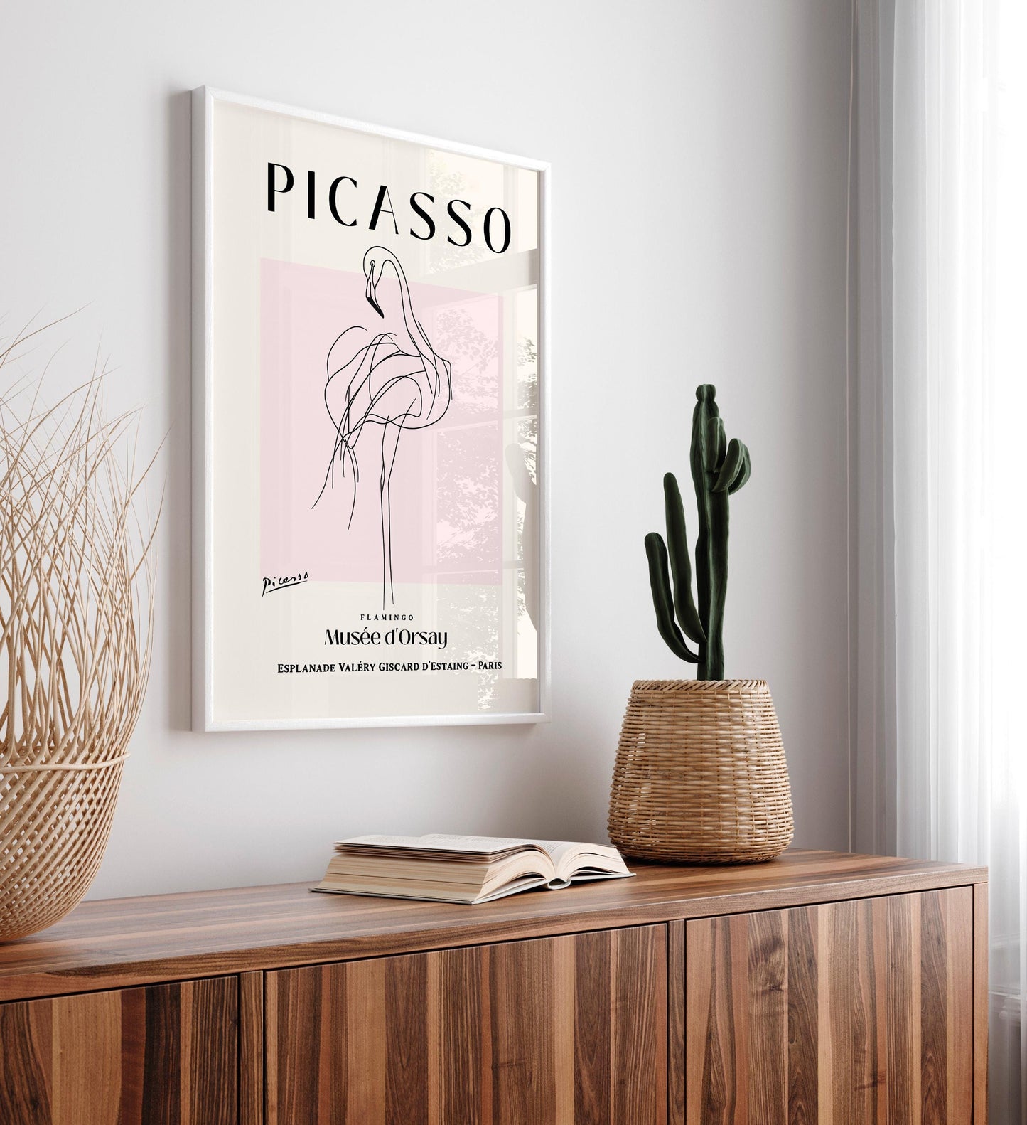 Flamingo art print, Mid century exhibition poster, Bird lover gift, Picasso art, Minimalist farm wall art