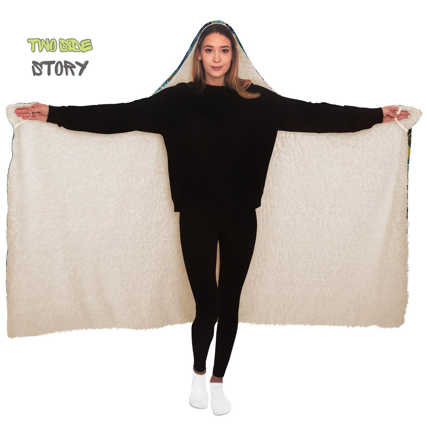 Micro-fleece Psychedelic Printed Jacket Hooded Cloak, Psychedelic Clothes, Festival Rave Party Wear, Festival Cape, Hooded Wearable Blanket