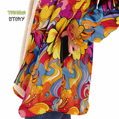 Psychedelic Forest Printed Hooded Cloak,Micro-fleece Festival Rave Party Wear,EDM Festival Cape, Psychedelic Cape,Vivid Colors Men Rave Cape