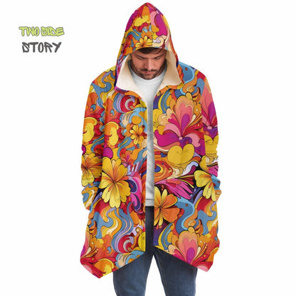 Psychedelic Forest Printed Hooded Cloak,Micro-fleece Festival Rave Party Wear,EDM Festival Cape, Psychedelic Cape,Vivid Colors Men Rave Cape