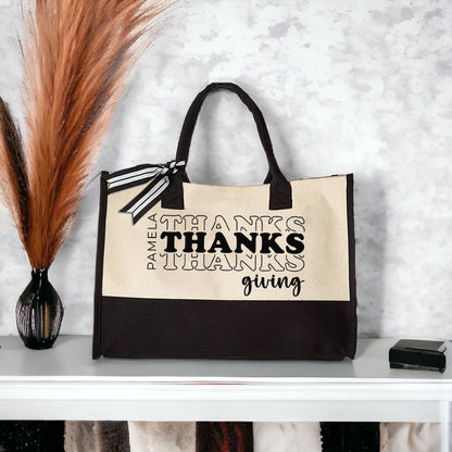Thanksgiving Tote, Custom Name Tote Bag, Personalized Thankful Canvas Tote Bag, Gift For Women, Thanksgiving Gift Idea, Gift For Her
