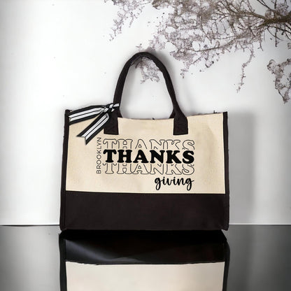 Thanksgiving Tote, Custom Name Tote Bag, Personalized Thankful Canvas Tote Bag, Gift For Women, Thanksgiving Gift Idea, Gift For Her