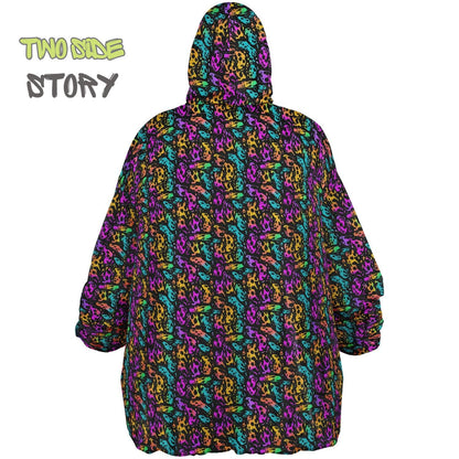 Unisex Neon Psychedelic Waves Print Print Reversible Snug Hoodie,Festival Rave Party Wear,Oversized Double Sided Hoodie Blanket,Unique Gifts