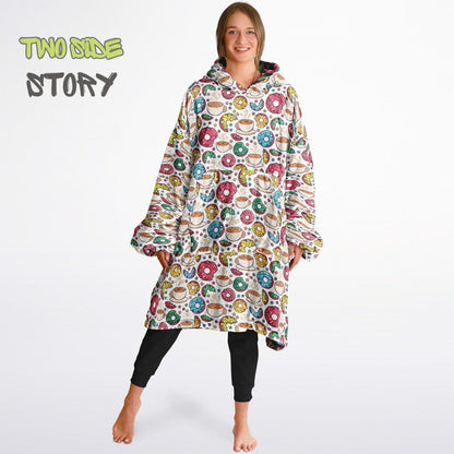 Unisex Sweets Donuts Print Reversible Snug Hoodie,Festival Rave Party Wear,Oversized Double Sided Hoodie Blanket,Unique Gift for Foodie