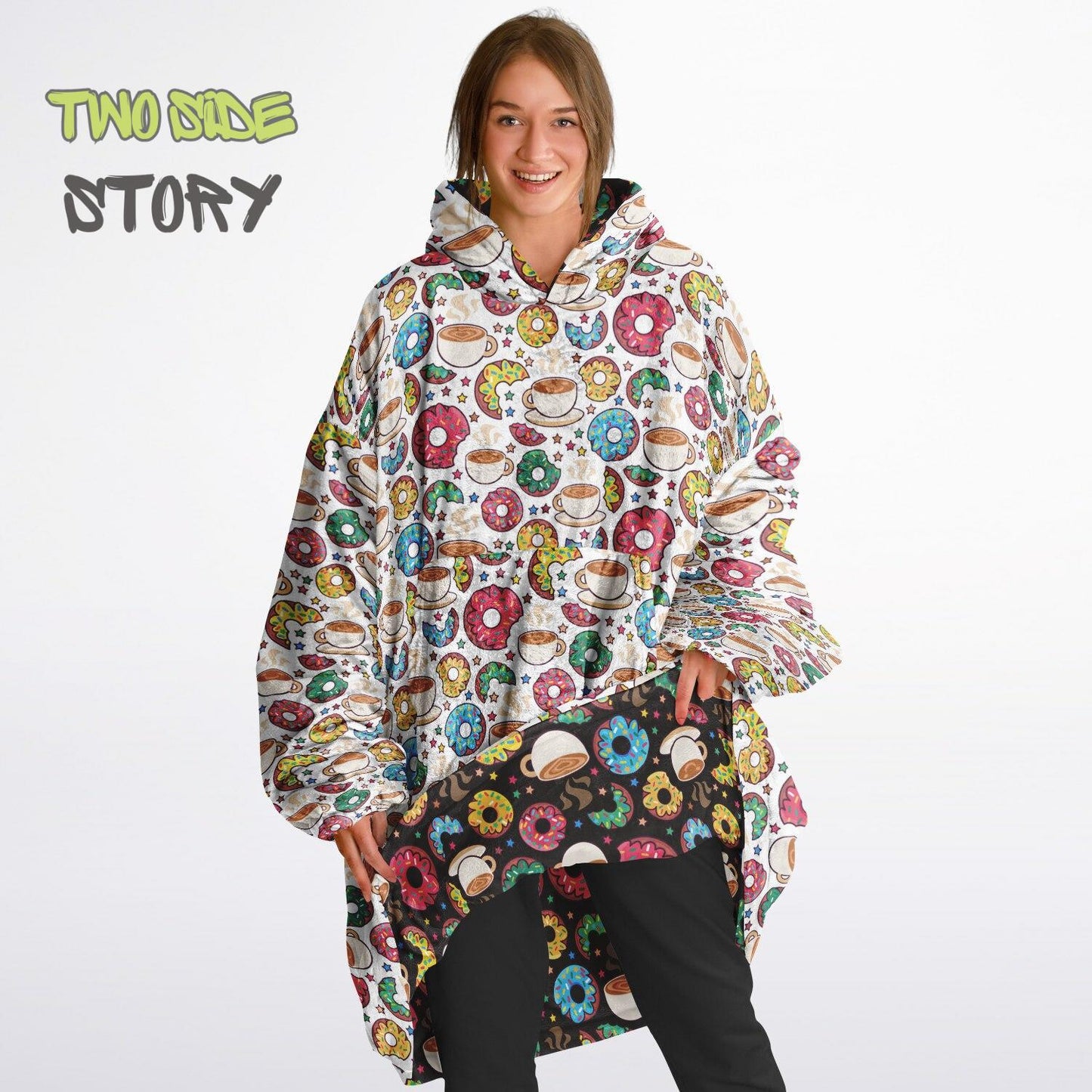 Unisex Sweets Donuts Print Reversible Snug Hoodie,Festival Rave Party Wear,Oversized Double Sided Hoodie Blanket,Unique Gift for Foodie