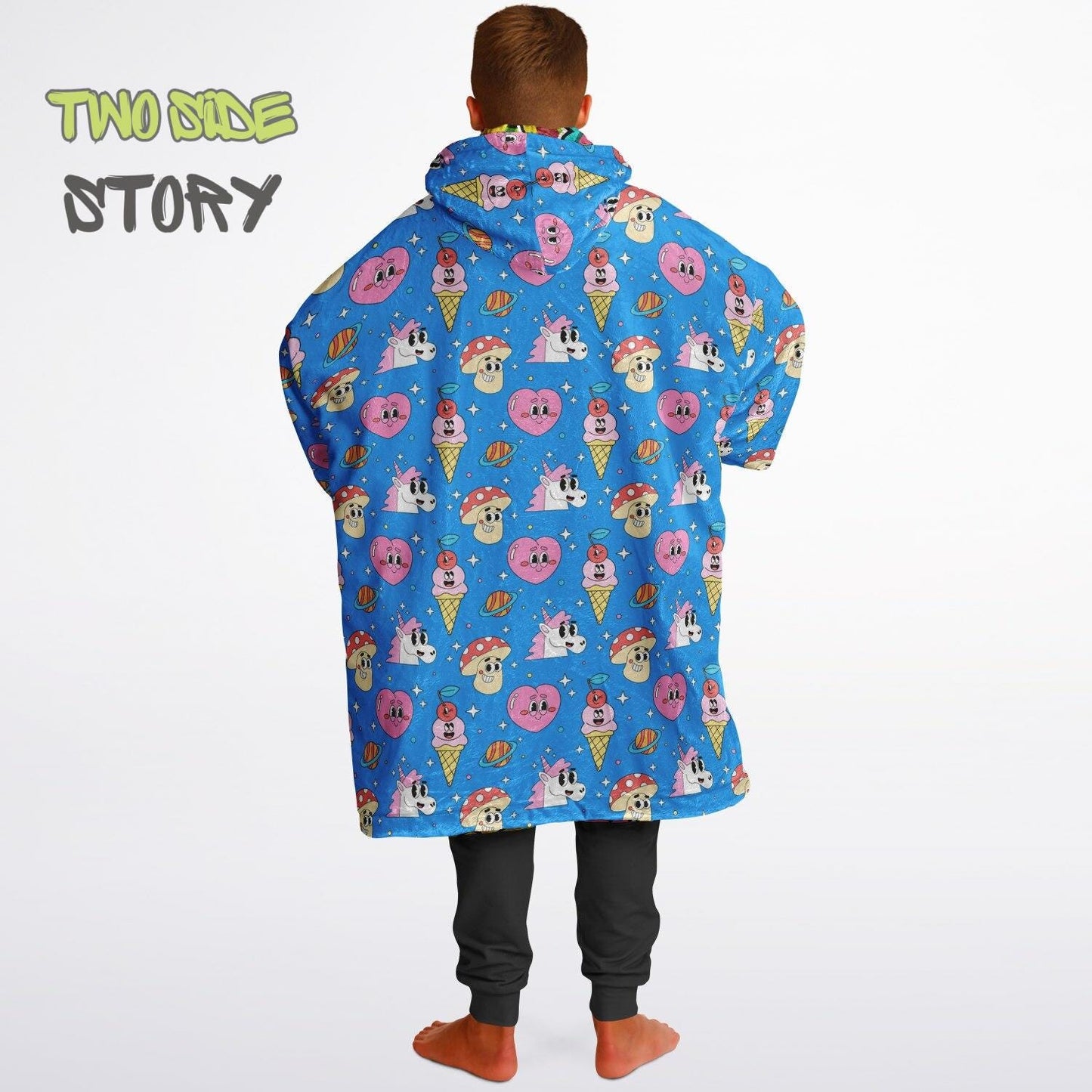 Cute Kawaii Fruit Reversible Kids Snug Hoodie,Oversized Double Sided Youth Hoodie Blanket,Warm Blanket with Sleeves,Unique Gifts for Kids