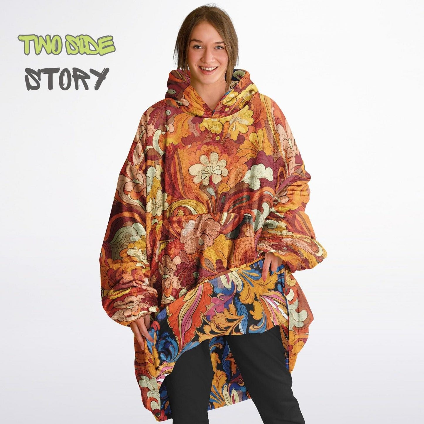 Unisex Reversible Snug Hoodie,Psychedelic Autumn Trippy Blanket Hoodie,Festival Rave Party Wear,Oversized Trippy Hoodie Blanket,Unique Gifts
