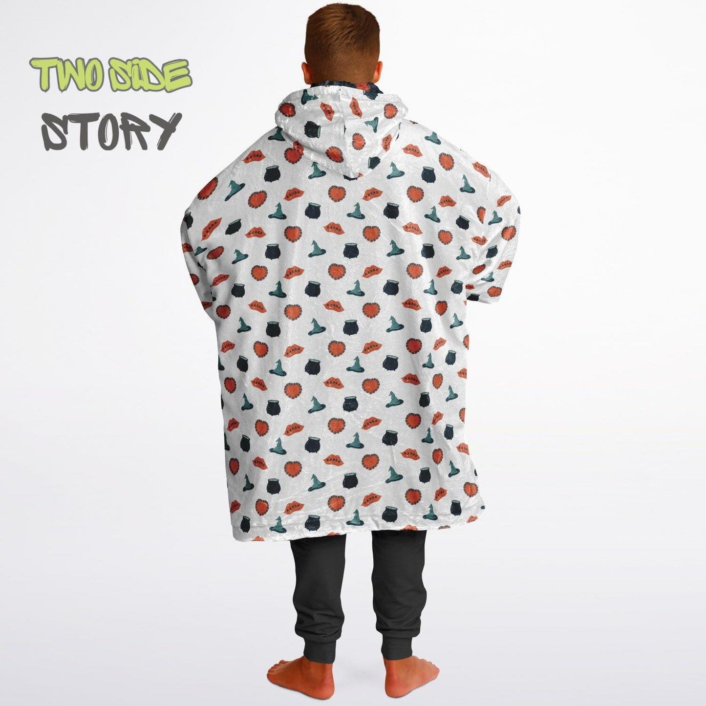 Halloween Print Reversible Kids Snug Hoodie,Oversized Double Sided Youth Hoodie Blanket,Warm Blanket with Sleeves,Halloween Gift,Unique Gift