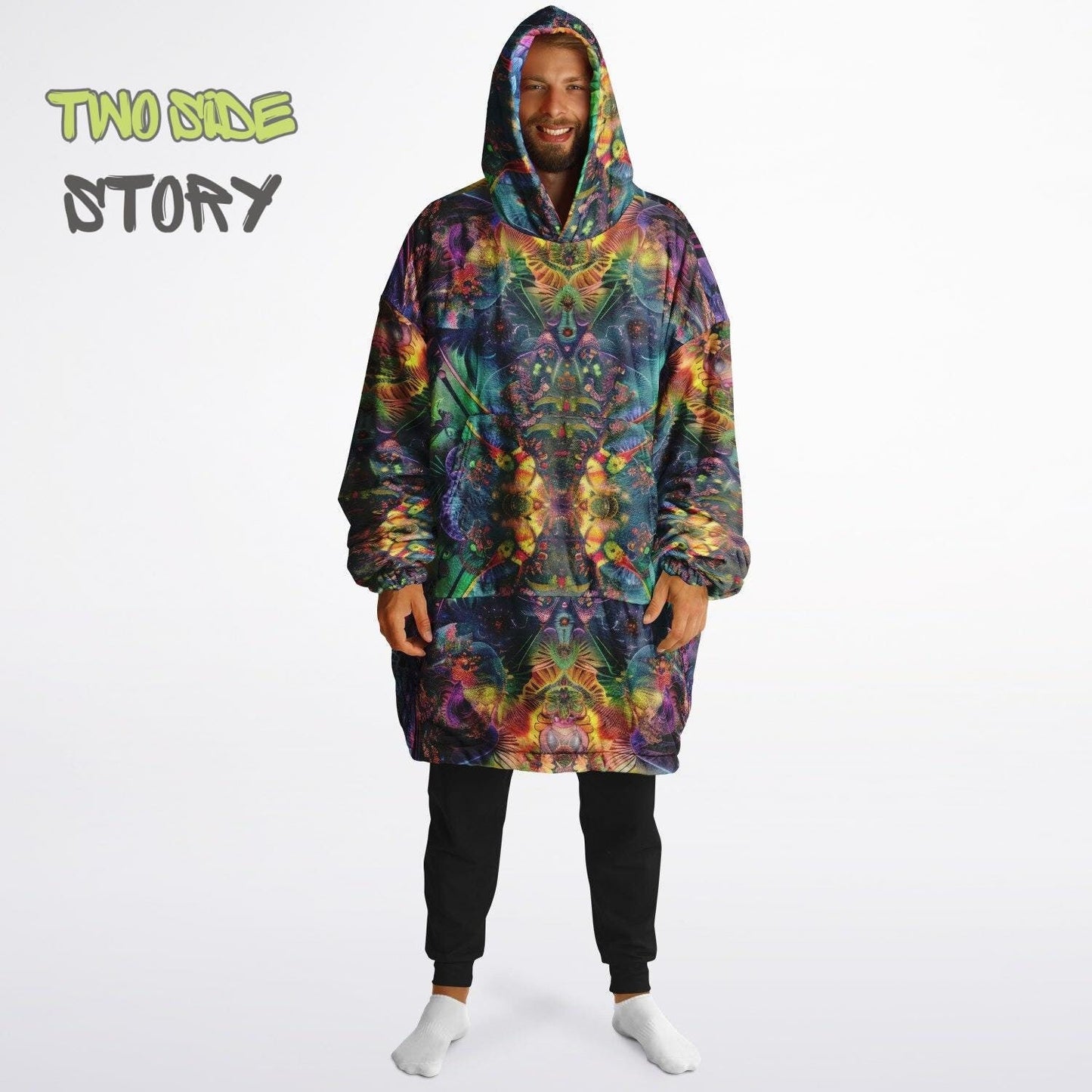 Unisex Reversible Snug Hoodie,Psychedelic Refractograph Trippy Blanket Hoodie,Festival Rave Party Wear,Oversized Hoodie Blanket,Unique Gifts