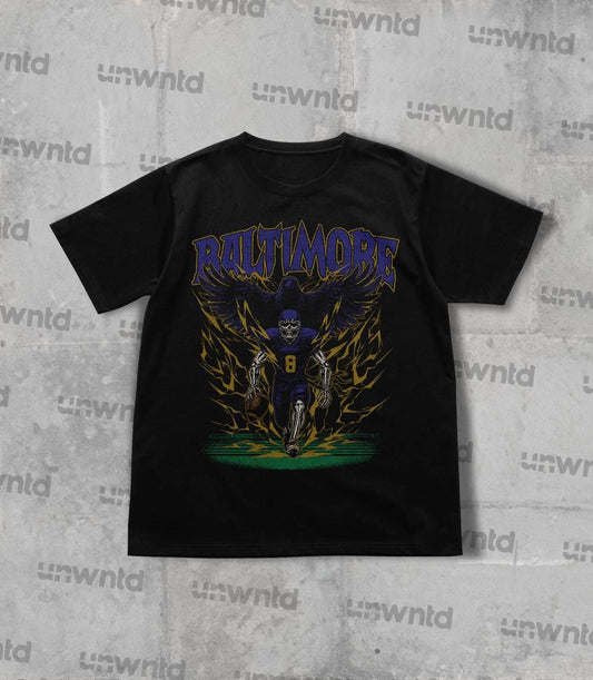 Baltimore Football Shirt - Graphic Tees - Skeleton Shirt - Merch Tee - Gift Shirt - Bootleg Shirt - Vintage - Skeleton Football Shirt
