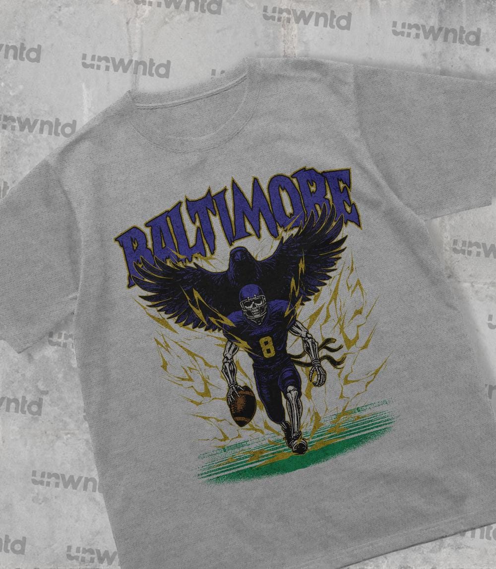 Baltimore Football Shirt - Graphic Tees - Skeleton Shirt - Merch Tee - Gift Shirt - Bootleg Shirt - Vintage - Skeleton Football Shirt