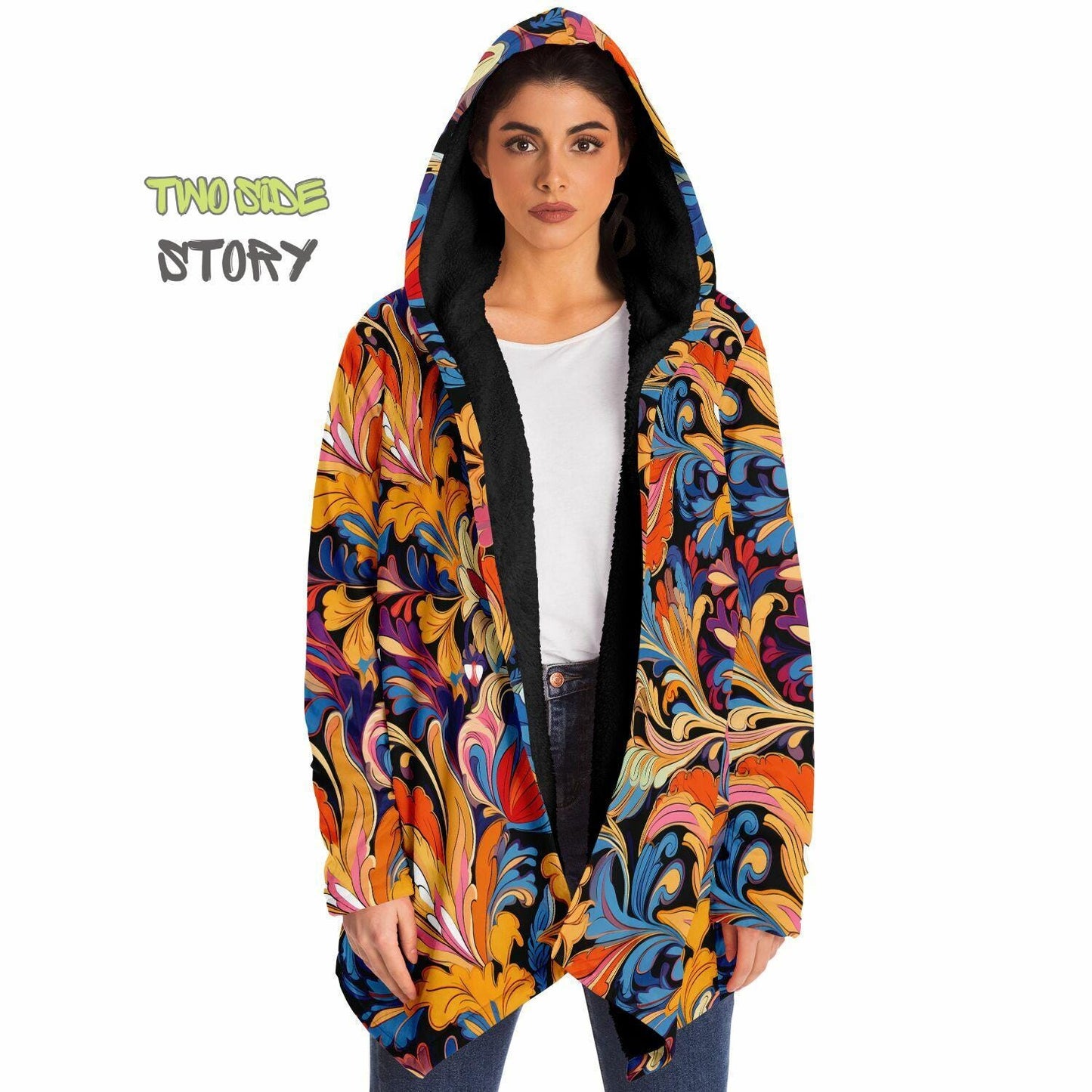 Micro-fleece Psychedelic Paisley Print Hooded Cloak,Festival Rave Party Wear EDM Festival Cape, Psychedelic Cape,Men's Rave Cape,Psy Clothes