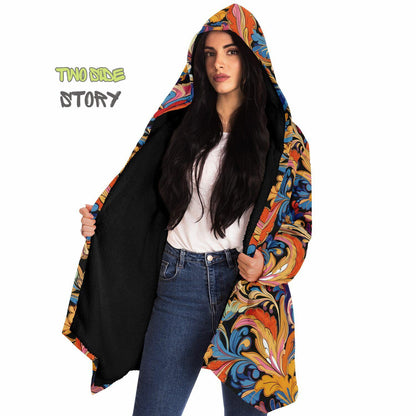 Micro-fleece Psychedelic Paisley Print Hooded Cloak,Festival Rave Party Wear EDM Festival Cape, Psychedelic Cape,Men's Rave Cape,Psy Clothes