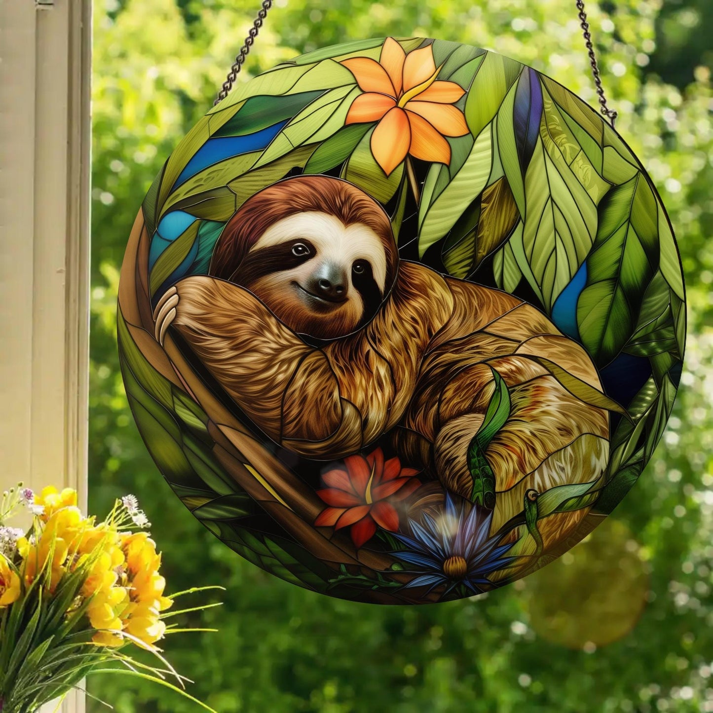 Sloth: Stained Glass Style Window Hanging