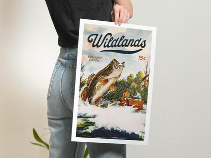 Boat Fishing Print Gift for Fisherman Art Poster Retro Angler Wall Decor Fishing Artwork Outdoorsy Wall Art Fishing Dad