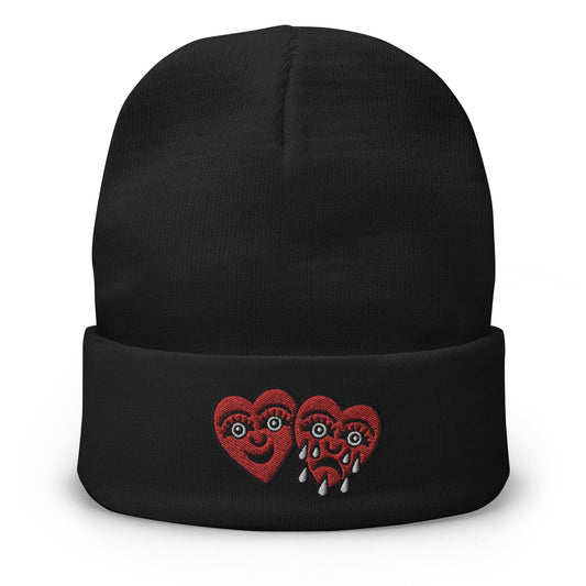 Laugh Now Cry Later, Traditional Tattoo Beanie, Tattoo Inspired Clothing, Embroidered Beanie, Heart Beanie, Weeping Heart Tattoo