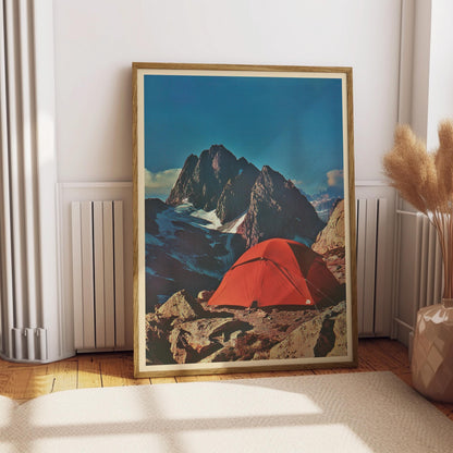 Vintage Mountaineering Advertisement Photo Poster Retro Outdoor Tent Camping Print 1980s Hiking Magazine Art Rock Climbing Summiting Poster