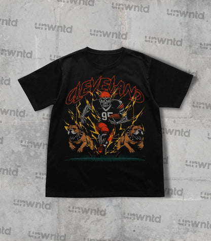 Cleveland Football Shirt - Graphic Tees - Skeleton Shirt - Merch Tee - Gift Shirt - Bootleg Shirt - Vintage - Skeleton Football Shirt