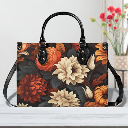 Harvest Bloom Tote Handbag. Autumn Handbag, Waterproof PU Leather Tote, Top Handle Vegan Leather, Crossbody, Shoulder bag.